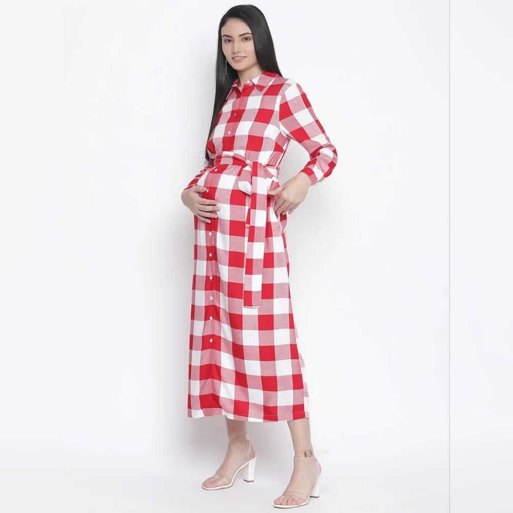 Cerise: Gingham Maternity Dress - Picture 4 of 4